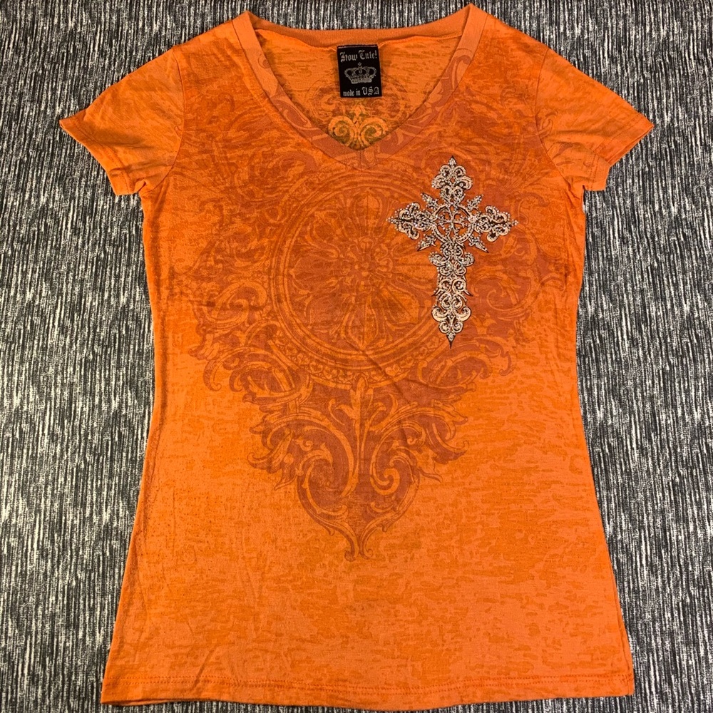 Rhinestone short sleeves shirt